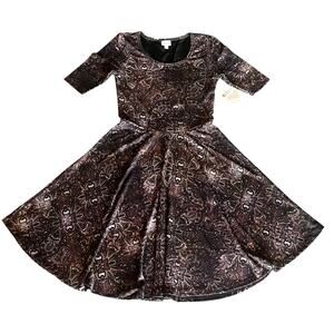 NEW LuLaRoe Nicole DRESS Women's LG Textured Fit & Flare Floral Brown Black NWT